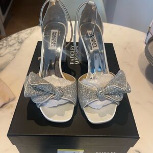Badgley Mischka Silver Heels with Bow Detail